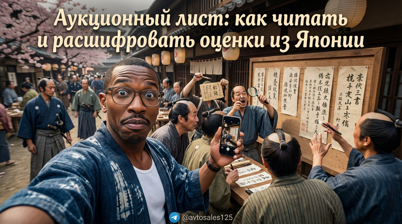 Пример японского аукционного листа с пояснением оценок и отметок