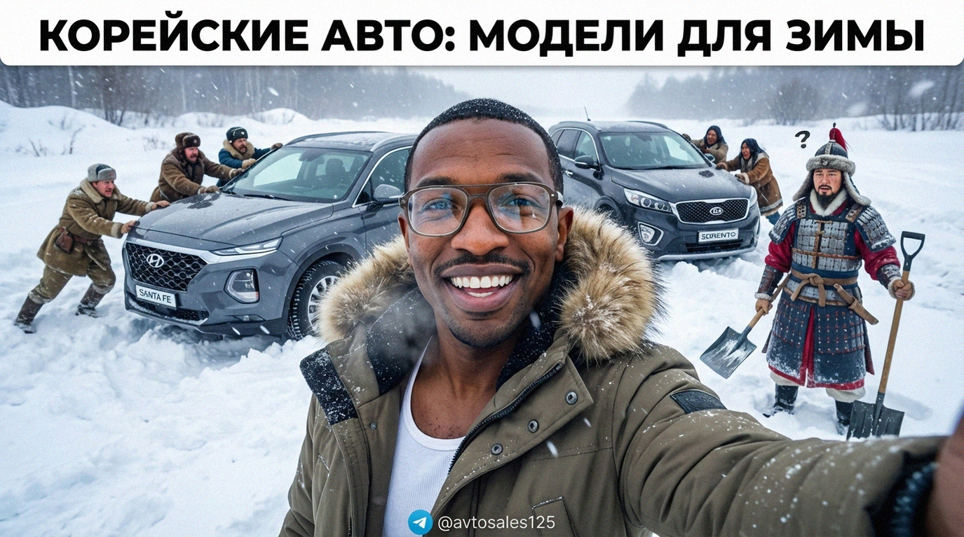 Корейские кроссоверы и внедорожники на заснеженной дороге во Владивостоке