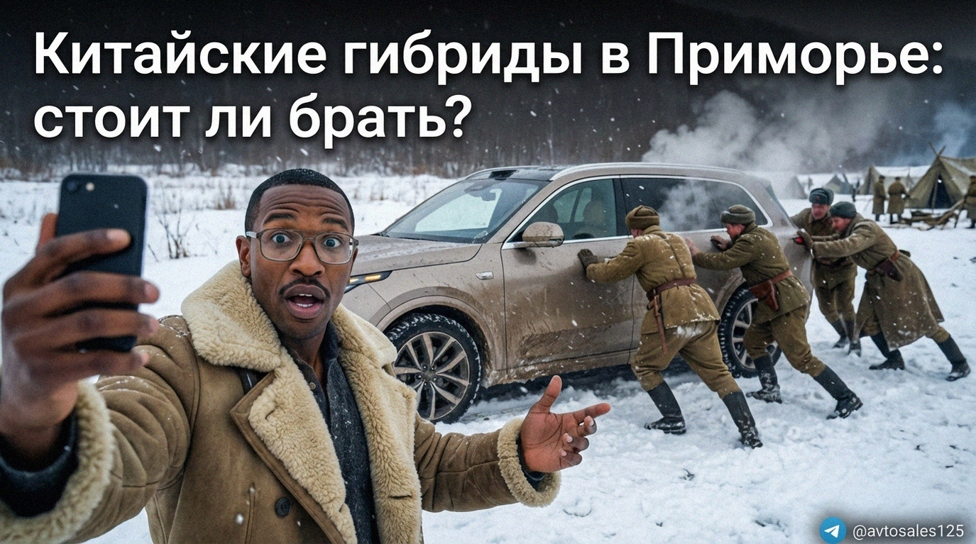 Китайский гибридный кроссовер на зимней дороге во Владивостоке