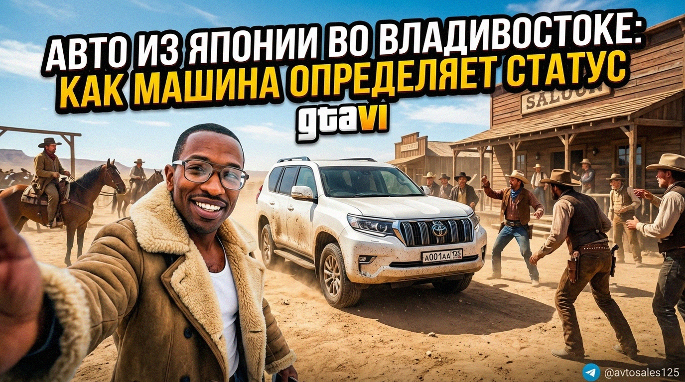 Престижный японский автомобиль на фоне Владивостока, символизирующий высокий статус владельца