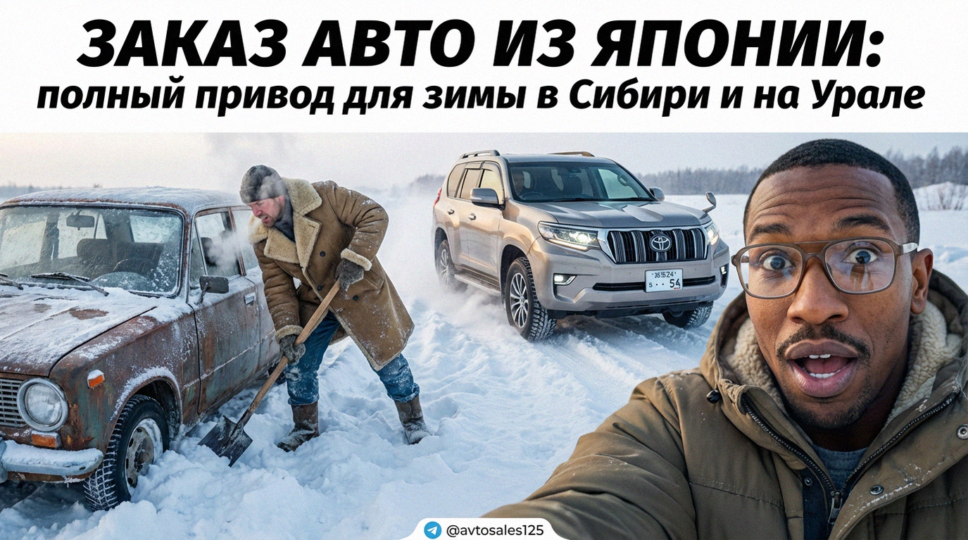 Полноприводный автомобиль из Японии на заснеженной дороге, подготовленный для суровой зимы