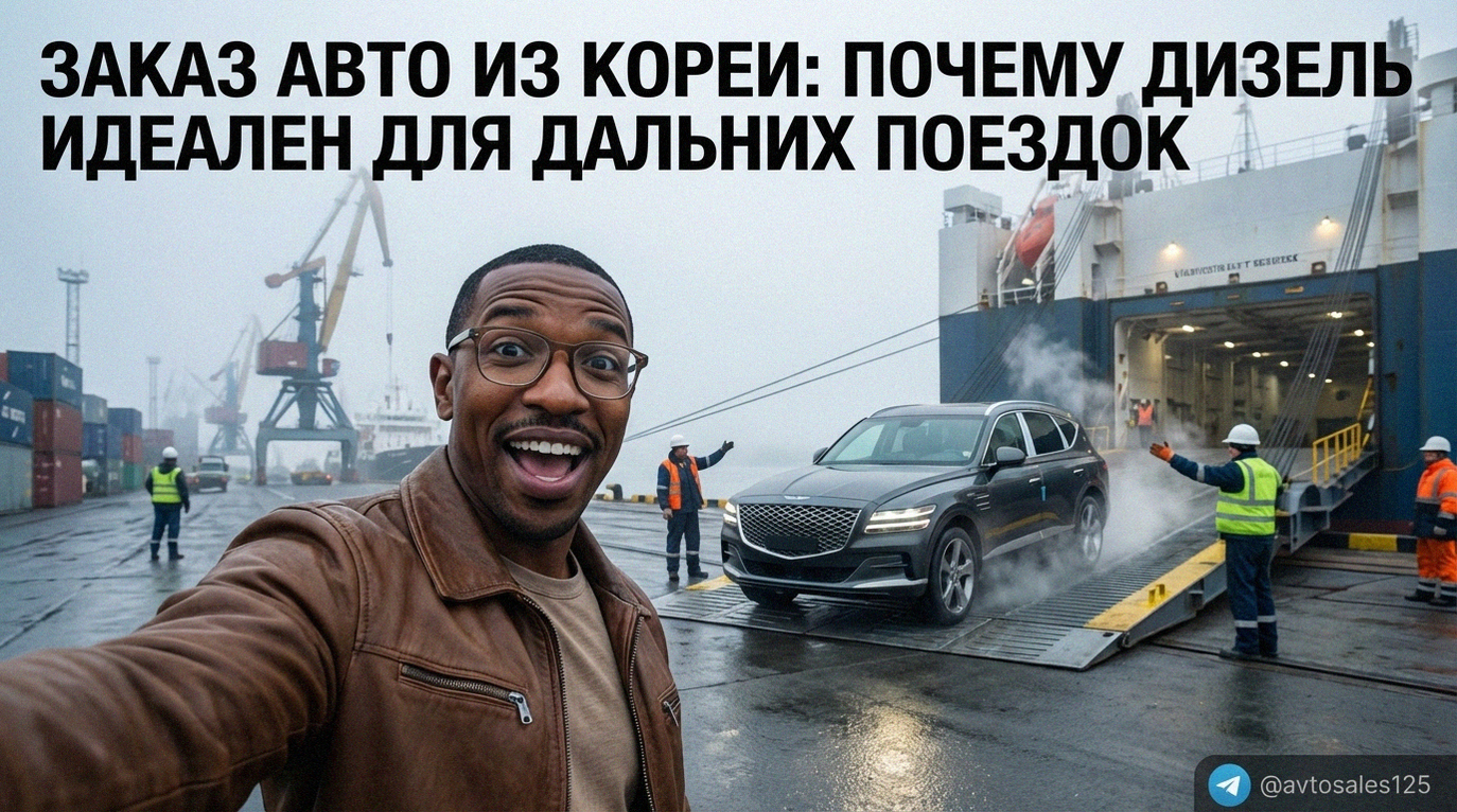 Современный корейский дизельный автомобиль на трассе во время дальней поездки