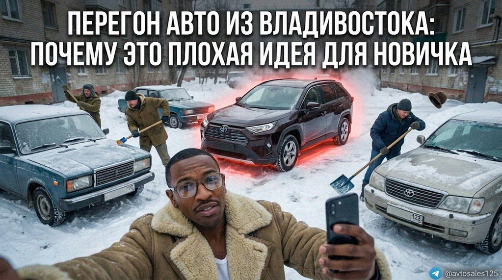 Автомобиль на сложной междугородней трассе во время перегона из Владивостока, иллюстрирующий риски для начинающего водителя