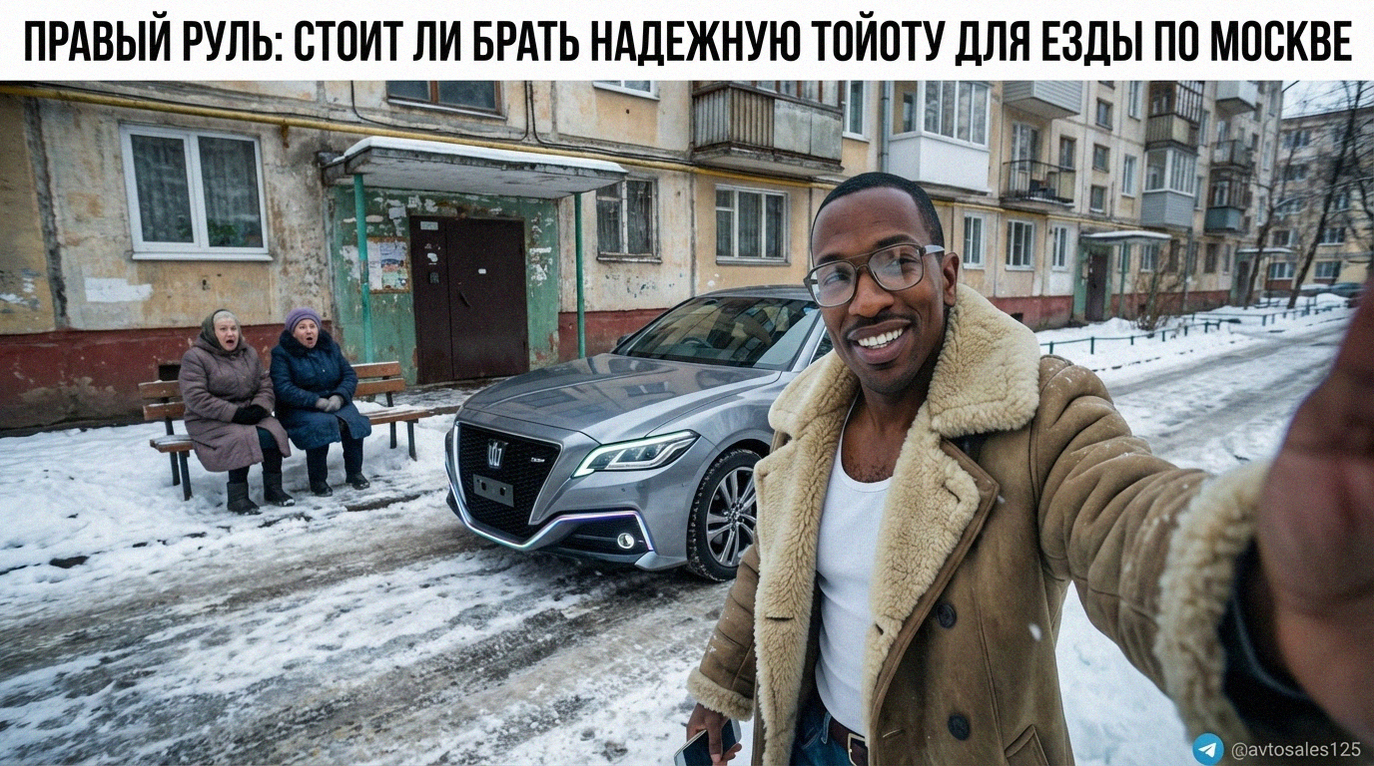 Праворульный автомобиль Toyota в городском потоке Москвы