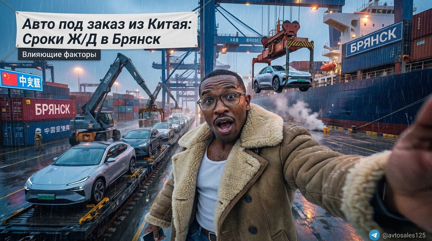 Поезд, перевозящий заказанные автомобили из Китая в Брянск по железной дороге