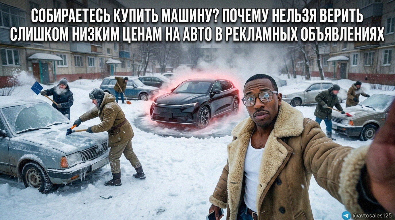 Объявление о продаже автомобиля с подозрительно низкой ценой, символизирующее рекламные уловки и скрытые условия автосалонов