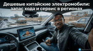 Бюджетный китайский электромобиль на станции технического обслуживания в регионе