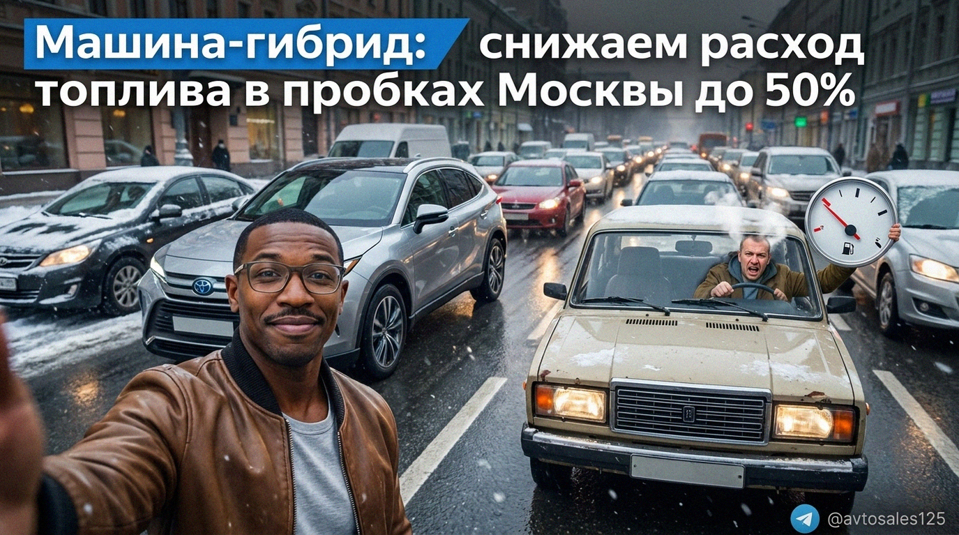 Машина-гибрид в московской пробке для статьи о снижении расхода топлива до 50%