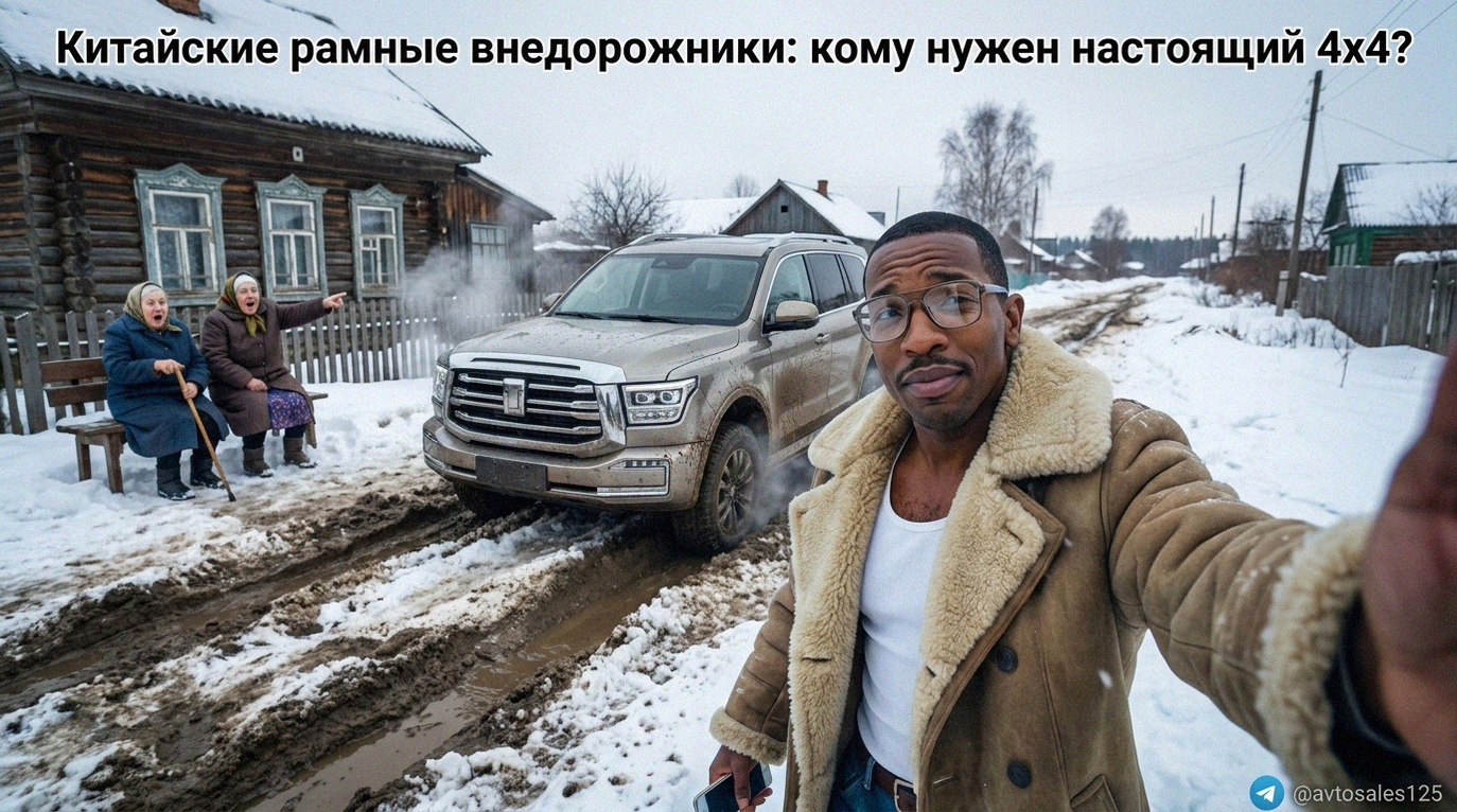 Современный китайский рамный внедорожник с полным приводом 4x4 преодолевает бездорожье