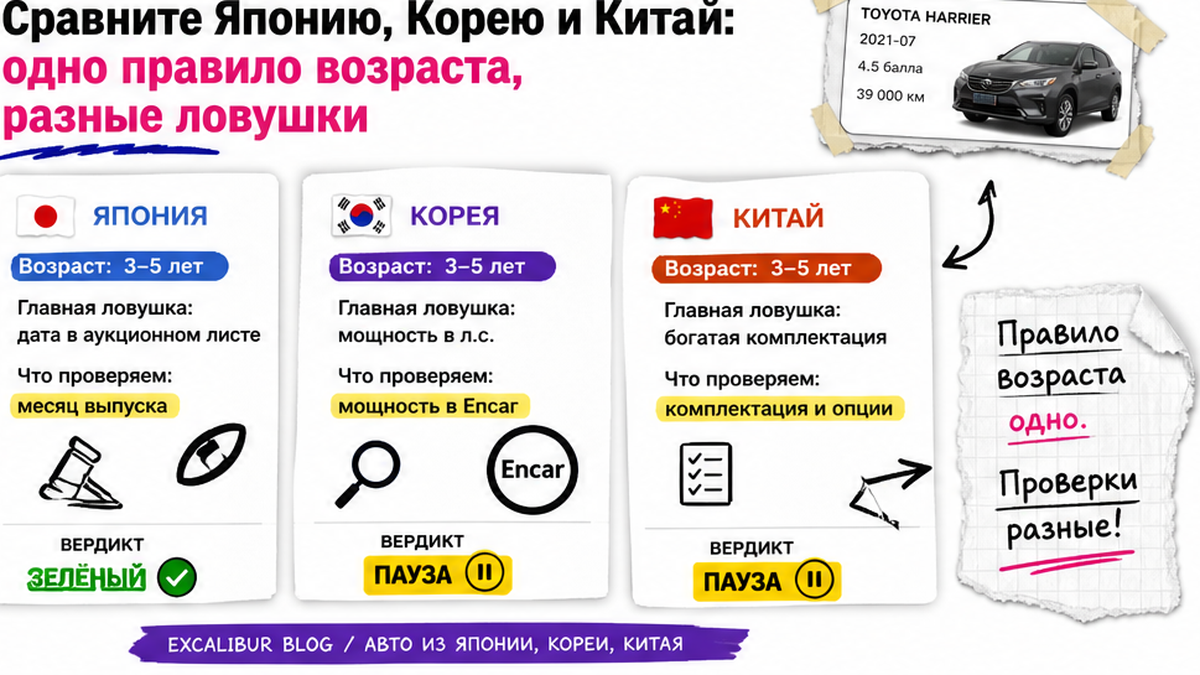 Схема проверок Япония–Корея–Китай при одном возрастном окне