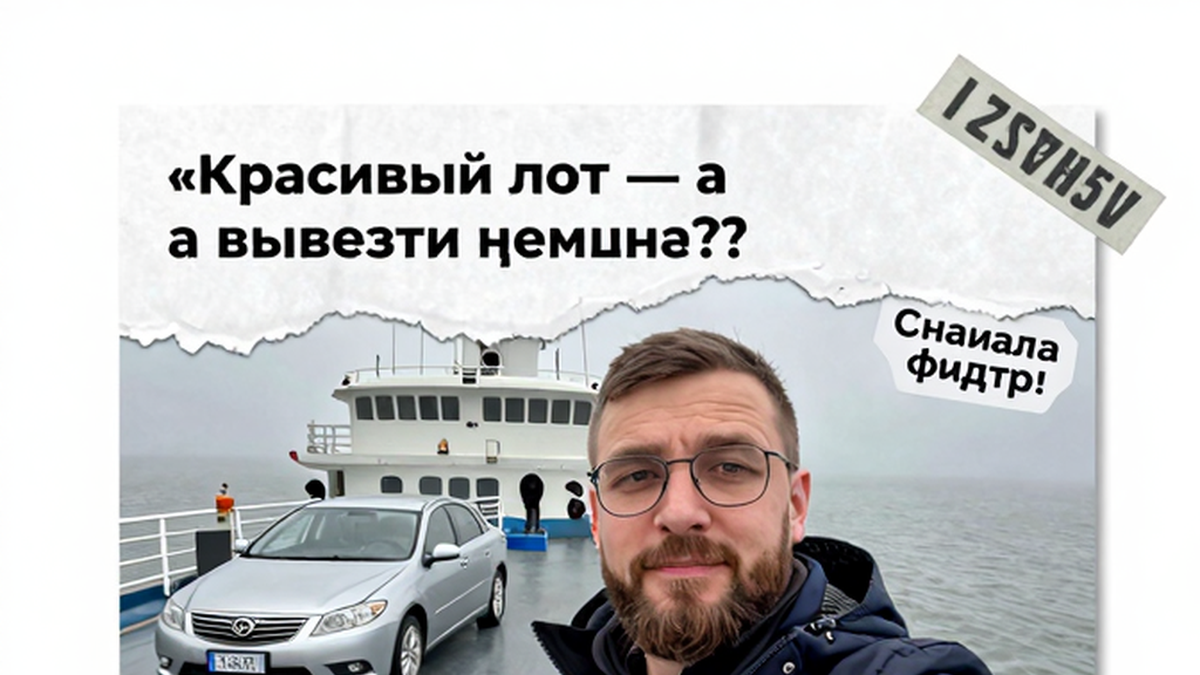 Герой Авто-Сейлс у японского авто на ролкере во Владивостоке, плашка чек-лист растаможки 2026