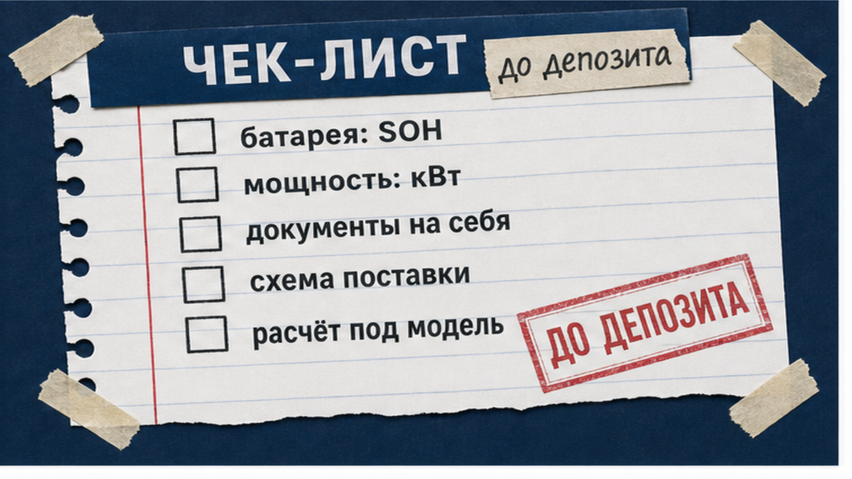 Чеклист проверки до депозита: батарея, мощность, документы EV из Китая
