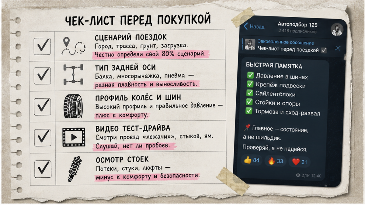 Чеклист проверки комфорта до покупки: ось, диски, осмотр