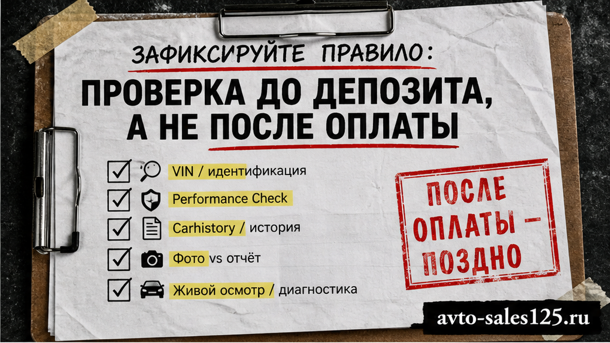 Чеклист: проверка VIN, Encar и Carhistory строго до депозита