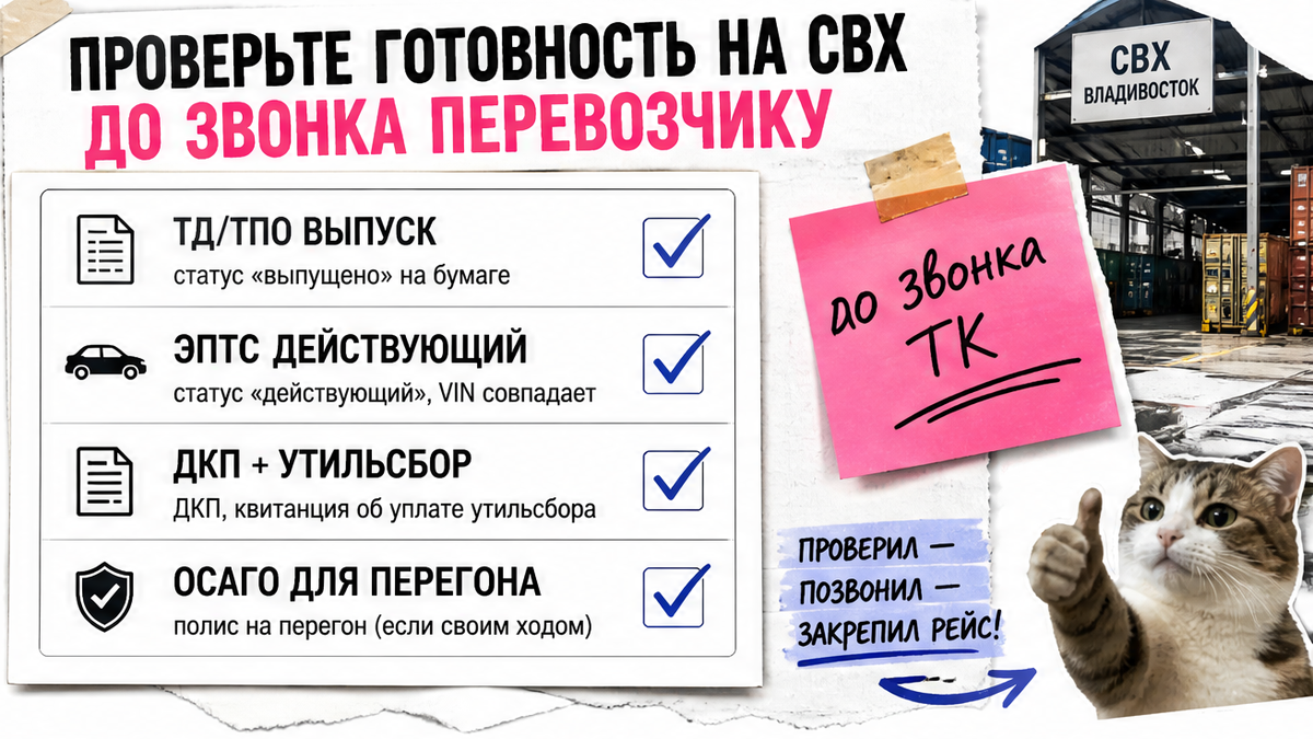 Чеклист документов на СВХ до звонка перевозчику: выпуск, ЭПТС, ДКП, ОСАГО