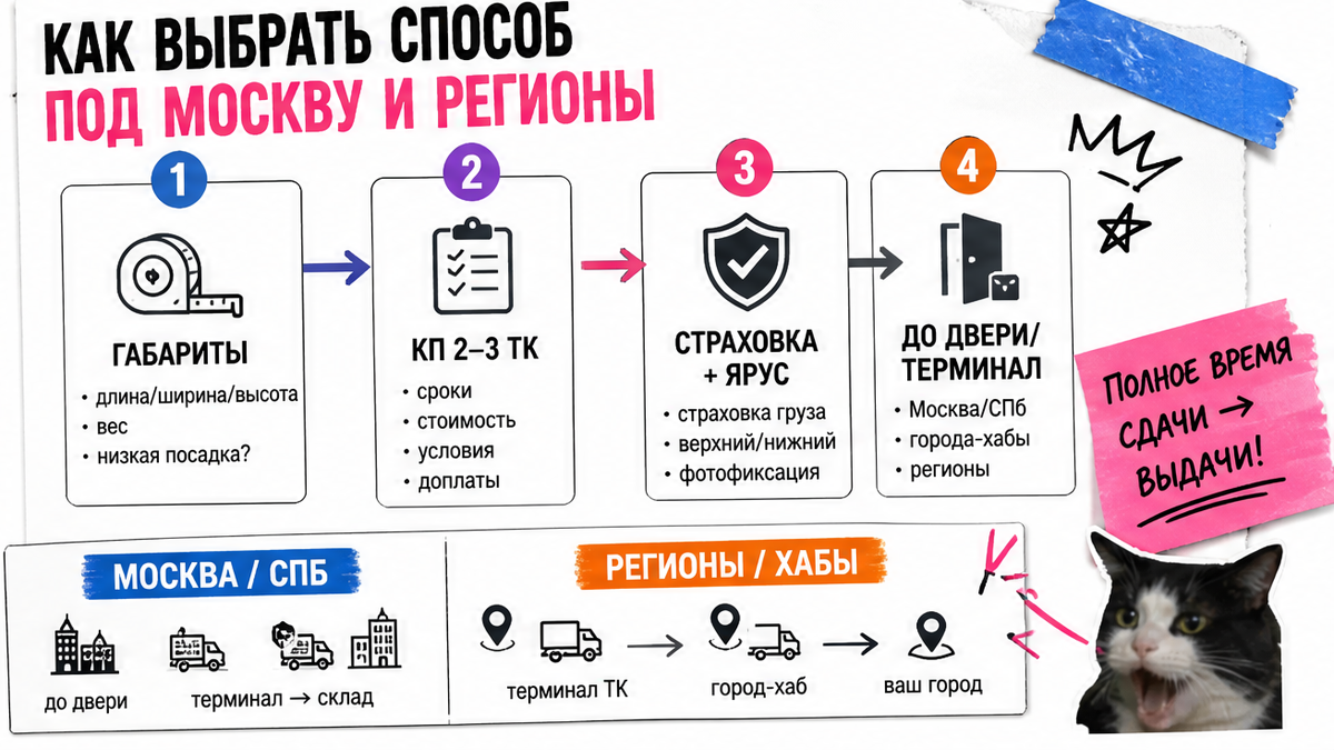 Схема выбора способа доставки под Москву и регионы: КП, страховка, ярус