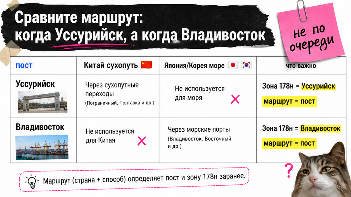 Таблица: Китай сухопуть → Уссурийск, Япония/Корея море → Владивосток