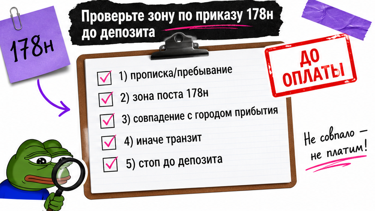 Чеклист зоны по приказу 178н: прописка, пост, транзит до депозита