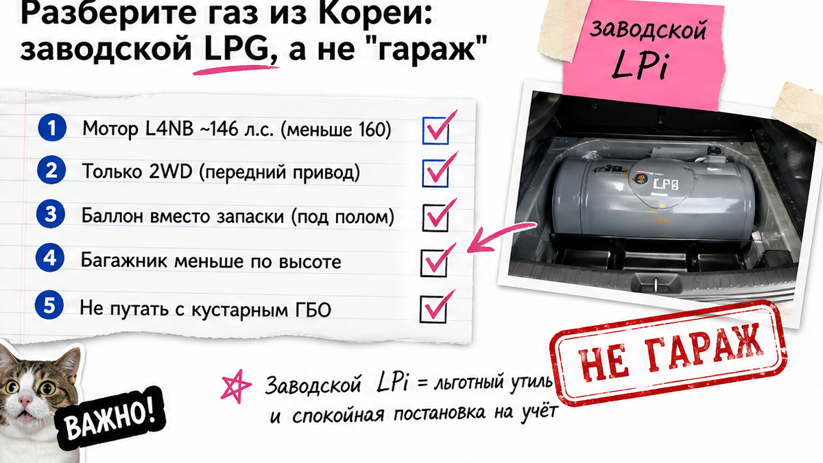Чеклист заводского LPG Sportage: 2WD, баллон, не кустарное ГБО