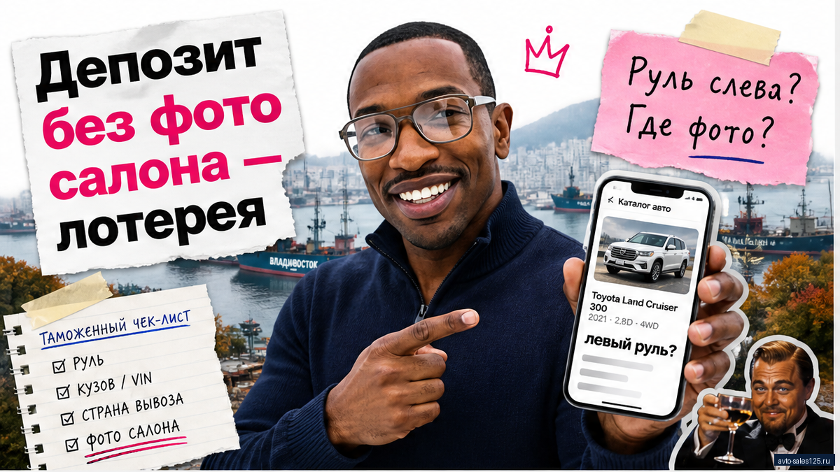 Герой Авто-Сейлс у схемы правый руль Япония vs левый другой рынок, порт Владивостока, плашка до депозита