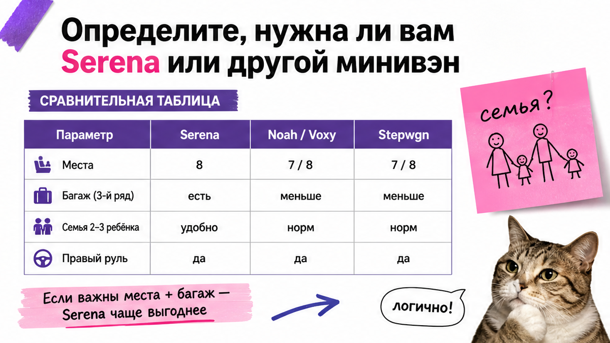 Таблица сравнения: Nissan Serena или другой семейный минивэн