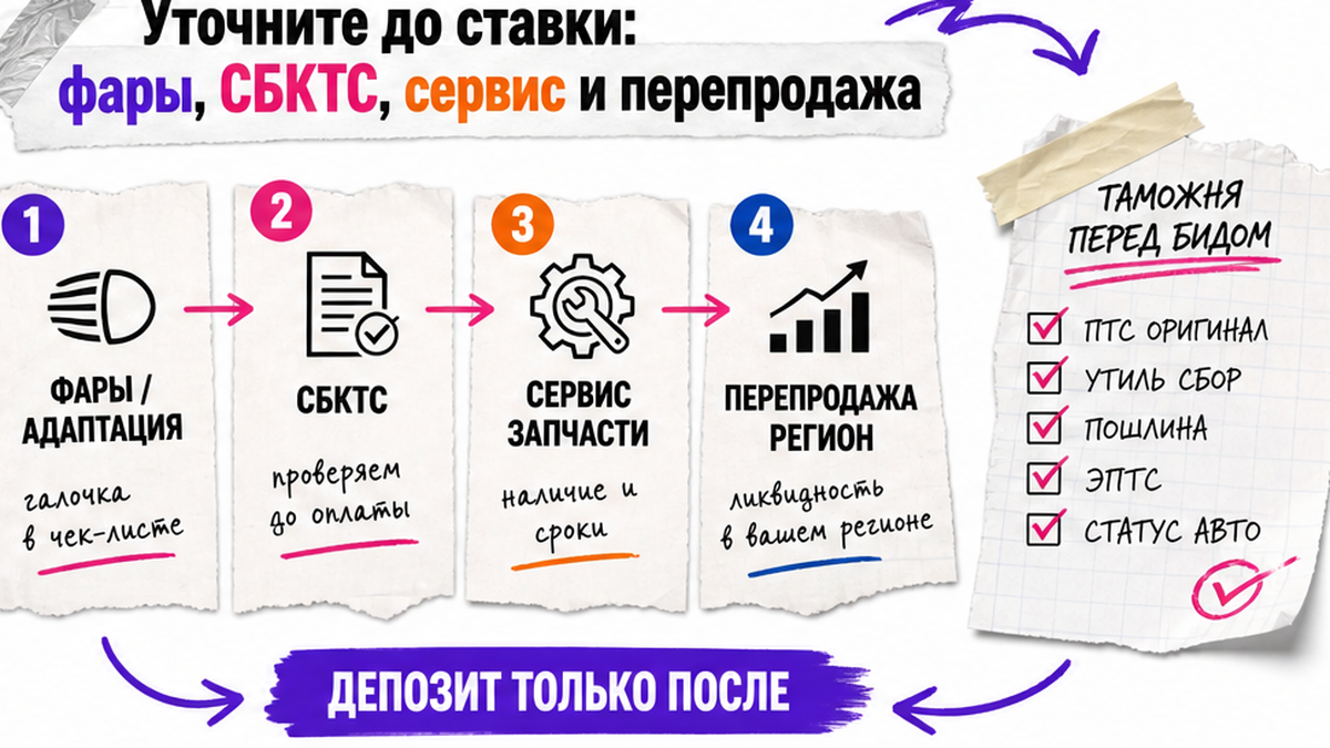 Схема до ставки: фары, СБКТС, сервис и перепродажа перед депозитом