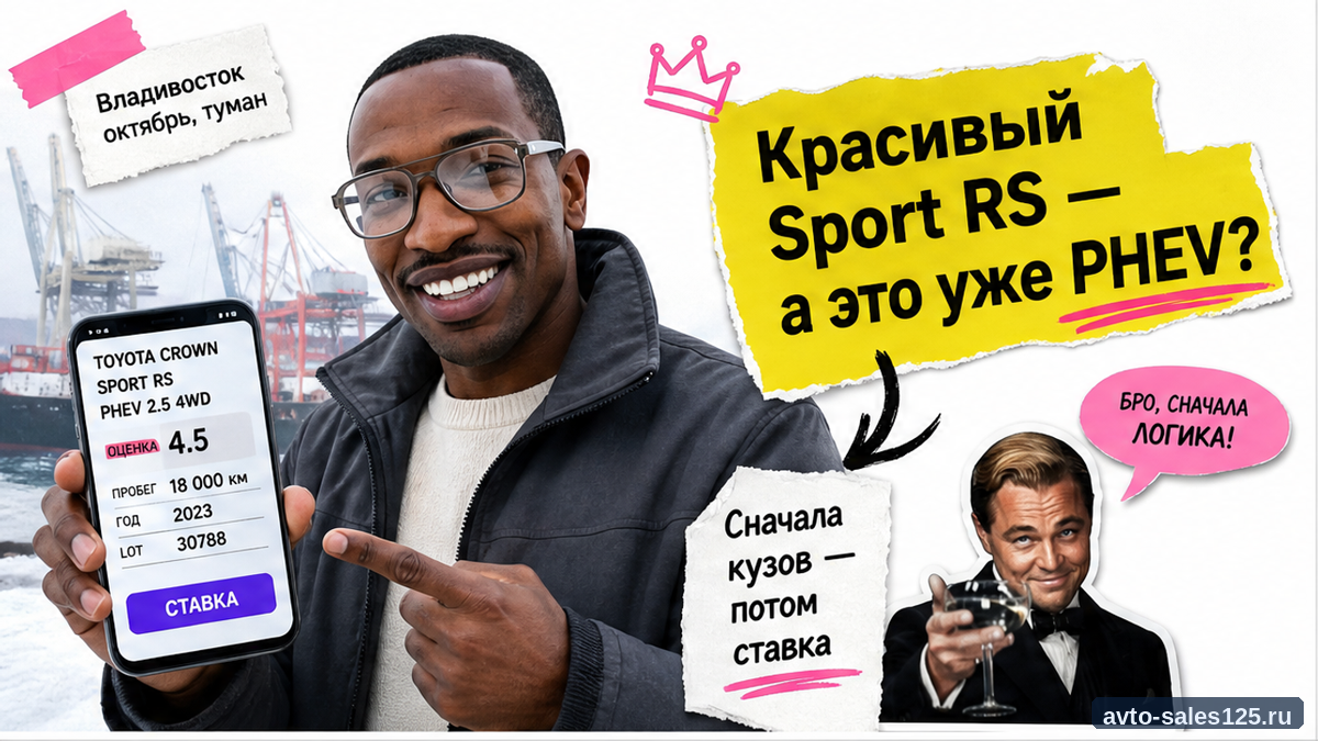 Герой Авто-Сейлс у современного Toyota Crown, фрагмент аукционного листа, плашка до ставки, угол avto-sales125.ru