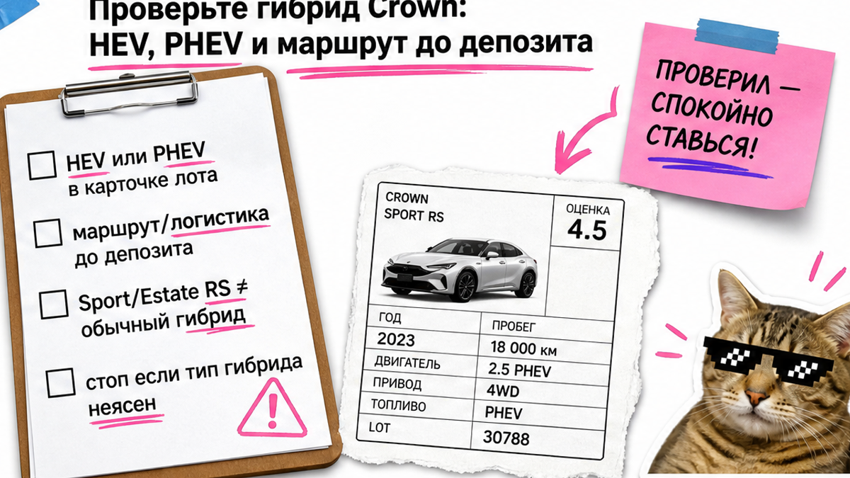 Чеклист проверки HEV/PHEV и маршрута Crown до депозита
